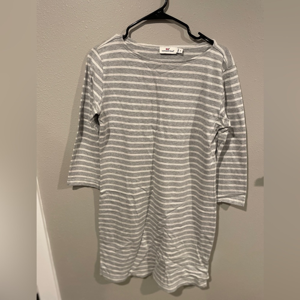 Vineyard Vines Gray and White Striped Tshirt Dress